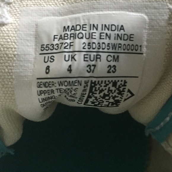 AquaTeal Converse All Star Low Top Canvas Sneakers - Size 6 - Picture 7 of 8